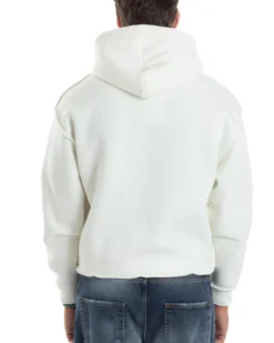 Felpa Uomo PolyCotton Garzata Con Cappuccio Cuciture Reverse E Marsupio Boxy Fit Maglia Morbida Calda Bianco GIOSAL-F3041A