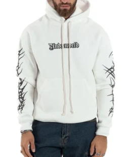 Felpa Uomo PolyCotton Garzata Con Stampa Cappuccio Maglia Calda Marsupio Relaxed Fit Bianco GIOSAL-F3030A