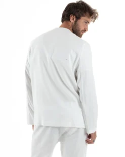 Giacca doppiopetto lino senza rever scollo v bianco GIOSAL-G3309A