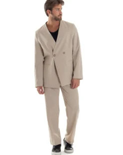 Giacca Doppiopetto Uomo Viscosa Senza Rever Relaxed Fit Casual Tinta Unita Beige GIOSAL-G3296A