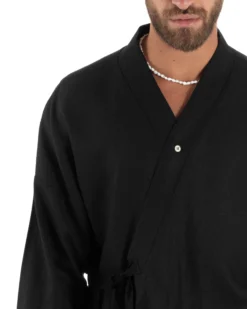 Giacca kimono lino relaxed fit morbido tinta unita nero GIOSAL-G3314A