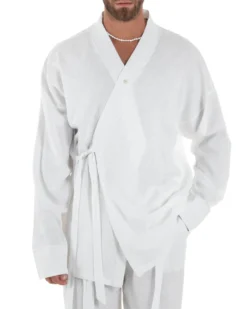 Giacca kimono lino relaxed fit morbido tinta unita bianco GIOSAL-G3313A