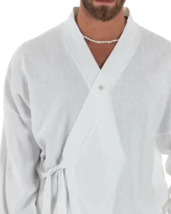 Giacca kimono lino relaxed fit morbido tinta unita bianco GIOSAL-G3313A