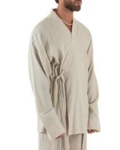 Giacca kimono lino relaxed fit morbido tinta unita beige GIOSAL-G3312A