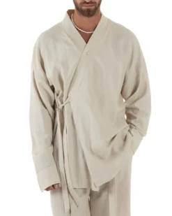 Giacca kimono lino relaxed fit morbido tinta unita beige GIOSAL-G3312A