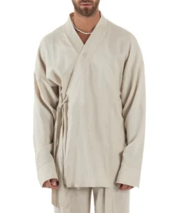 Giacca kimono lino relaxed fit morbido tinta unita beige GIOSAL-G3312A