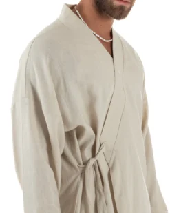 Giacca kimono lino relaxed fit morbido tinta unita beige GIOSAL-G3312A