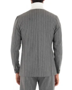 Giacca Monopetto Uomo Collo Coreano Rigata Grigio Bottone Nascosto GIOSAL-G2731A