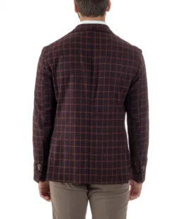 Giacca Monopetto Uomo Lana Check Quadri Revers Blazer Bordeaux BZ1004A