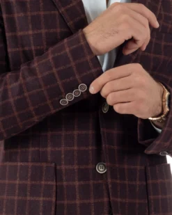 Giacca Monopetto Uomo Lana Check Quadri Revers Blazer Bordeaux BZ1004A