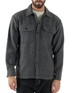 Giacca Overshirt Uomo Camicia Quadri Con Tasconi Grigio G3362A