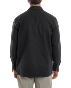 Giacca Sahariana Uomo Flanella Camicia Giubbotto Overshirt Tasconi E Colletto Camicione Casual Tinta Unita Nero GIOSAL-G3278A