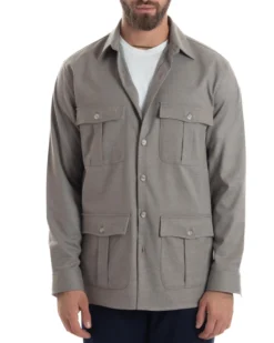 Giacca Sahariana Uomo Flanella Camicia Giubbotto Overshirt Tasconi E Colletto Camicione Casual Tinta Unita Beige GIOSAL-G3279A