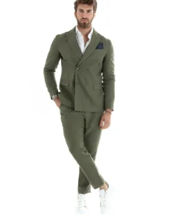 Giacca Uomo Doppiopetto Lino Tinta Unita Verde Sartoriale Cerimonia Elegante Casual GIOSAL-G3061A