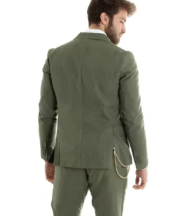 Giacca Uomo Doppiopetto Lino Tinta Unita Verde Sartoriale Cerimonia Elegante Casual GIOSAL-G3061A