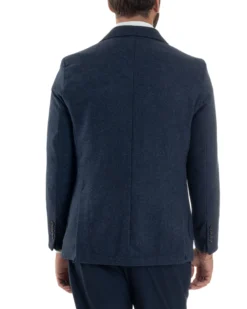 Giacca Uomo Lana Monopetto Puntinata Tinta Unita Blu BZ1002A