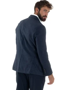 Giacca Uomo Lana Monopetto Puntinata Tinta Unita Blu BZ1002A