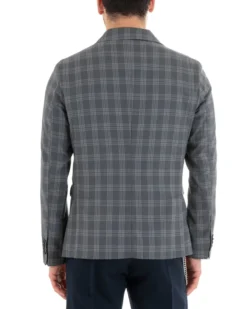 Giacca Uomo Lino Monopetto Quadri Grigio Cerimonia Elegante Casual GIOSAL-G3047A