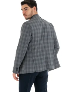 Giacca Uomo Lino Monopetto Quadri Grigio Cerimonia Elegante Casual GIOSAL-G3047A