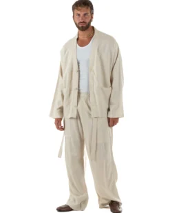 Giacca uomo lino scollo a v relaxed fit tasconi beige GIOSAL-G3402A
