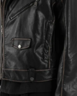 Giubbotto Crop Oversize Chiodo Ecopelle Vintage Nero G3345A