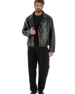 Giubbotto Crop Oversize Chiodo Ecopelle Vintage Nero G3345A