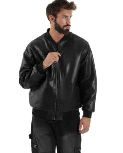 Giubbotto Double Face Bomber College Ecopelle Camoscio Nero G3340A