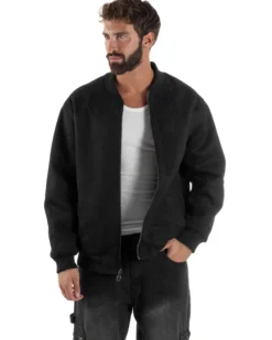 Giubbotto Double Face Bomber College Ecopelle Camoscio Nero G3340A