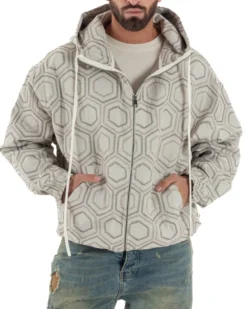 Giubbotto giacca bomber uomo cappuccio oversize crop beige GIOSAL-G3398A