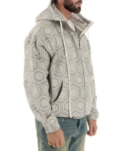 Giubbotto giacca bomber uomo cappuccio oversize crop beige GIOSAL-G3398A
