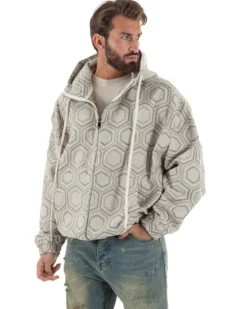 Giubbotto giacca bomber uomo cappuccio oversize crop beige GIOSAL-G3398A