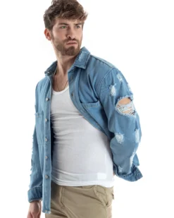 Giubbotto Jeans Uomo Camicione Con Colletto Giacca Con Rotture Denim GIOSAL-G3173A