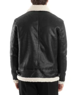 Giubbotto Montone Uomo Camoscio Con Zip Aviatore Con Pelliccia Giacca College Con Collo Imbottito Caldo Casual Nero GIOSAL-G3228A