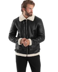 Giubbotto Montone Uomo Camoscio Con Zip Aviatore Con Pelliccia Giacca College Con Collo Imbottito Caldo Casual Nero GIOSAL-G3228A