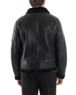 Giubbotto Montone Uomo Ecopelle College Con Zip Giacca Con Collo Imbottito Caldo Aviatore Con Pelliccia Casual Nero GIOSAL-G3225A