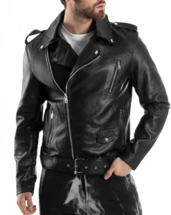 Giubbotto uomo biker chiodo ecopelle morbida casual nero GIOSAL-G3169A