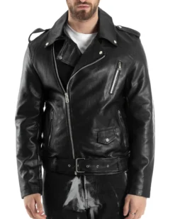 Giubbotto uomo biker chiodo ecopelle morbida casual nero GIOSAL-G3169A