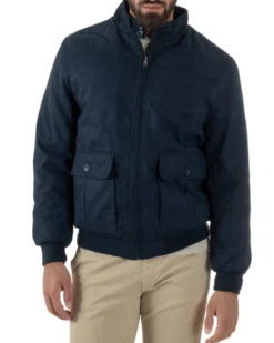 Giubbotto Uomo Bomber Camoscio Morbido Zip Tasconi Blu G3376A