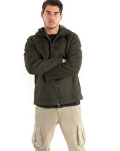 Giubbotto Uomo Bomber Cappuccio Tessuto Tecnico Verde Casual GIOSAL-G2886A