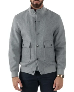 Giubbotto Uomo Bomber Giacca College Panno Bottoni Grigio G3382A