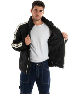 Giubbotto Uomo Bomber Imbottito Puffer Casual Tinta Unita Nero GIOSAL-G3084A