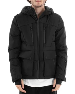 Giubbotto Uomo Bomber Nero Tasche Cappuccio Casual Imbottito GIOSAL-G3004A