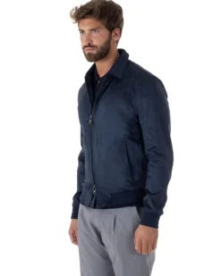 Giubbotto uomo camoscio giacca colletto zip blu GIOSAL-G3392A