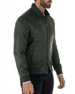Giubbotto uomo camoscio giacca colletto zip verde GIOSAL-G3393A