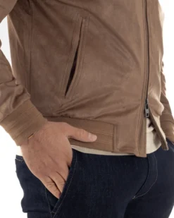 Giubbotto uomo camoscio giacca colletto zip beige GIOSAL-G3391A