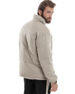 Giubbotto Uomo Camoscio Trapuntato Imbottito Bomber Morbido Con Collo e Zip Giacca Calda Regular Fit Casual Beige GIOSAL-G3257A