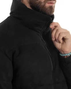 Giubbotto Uomo Camoscio Trapuntato Imbottito Bomber Morbido Con Collo e Zip Giacca Calda Regular Fit Casual Nero GIOSAL-G3256A