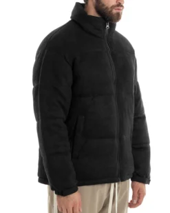 Giubbotto Uomo Camoscio Trapuntato Imbottito Bomber Morbido Con Collo e Zip Giacca Calda Regular Fit Casual Nero GIOSAL-G3256A