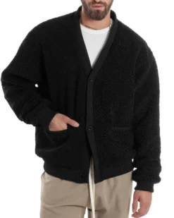 Giubbotto Uomo Cardigan Maglione Caldo Morbido Imbottito Giacca Casual Tinta Unita Nero GIOSAL-G3259A