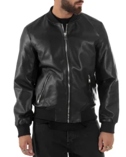 Giubbotto Uomo College Ecopelle Vintage Biker Basic Imbottito Nero G3337A